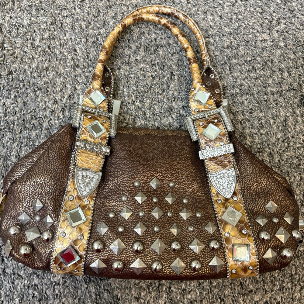 & Other Stories Brown and Gold Studded Shoulder Bag